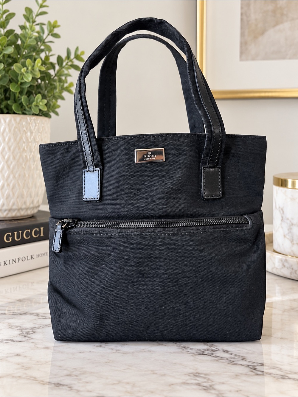 🖤 Vintage Gucci Black Canvas Mini Tote Handbag – Made in 🇮🇹